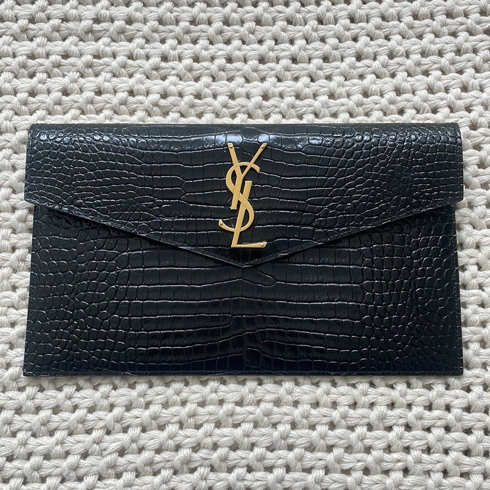 YSL Uptown Clutch Crocodile-Embossed Leather with *OPTIONAL* Purse Organizer